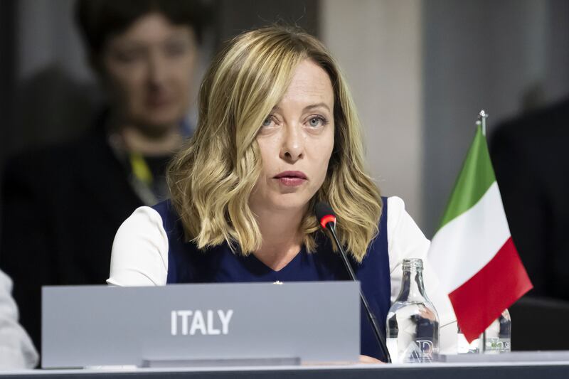 Italian PM Giorgia Meloni said the three themes of nuclear safety, food security and prisoner exchanges amount to ‘minimum conditions’ for negotiations with Russia (Alessandro Della Valle/Keystone/AP)