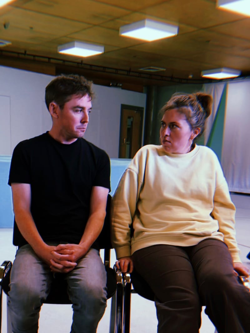 Actors Terence Keeley and Nicky Harley during rehearsals for Brassneck Theatre Company's production of Project Children