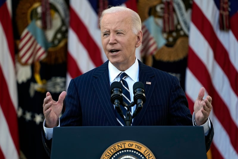 President Joe Biden speaks in the Rose Garden of the White House (Susan Walsh/AP)