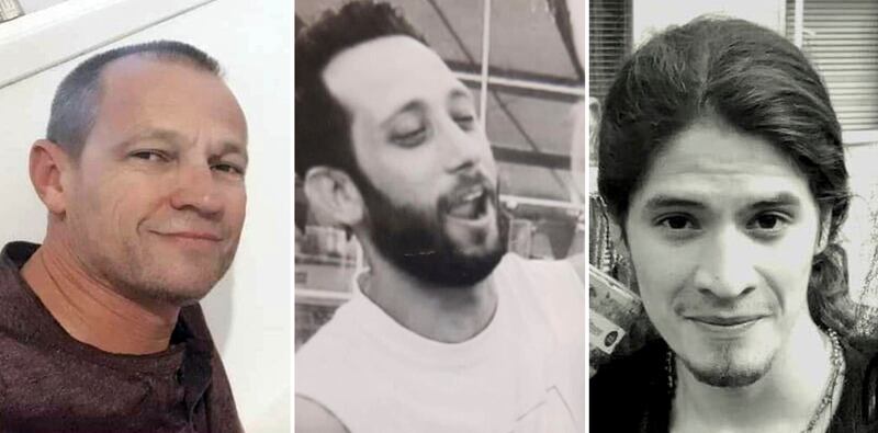 Michel Nisenbaum, 59, Hanan Yablonka, 42, and Orion Hernandez Radoux, 30, were found dead (Hostages Families Forum Headquarters via AP)