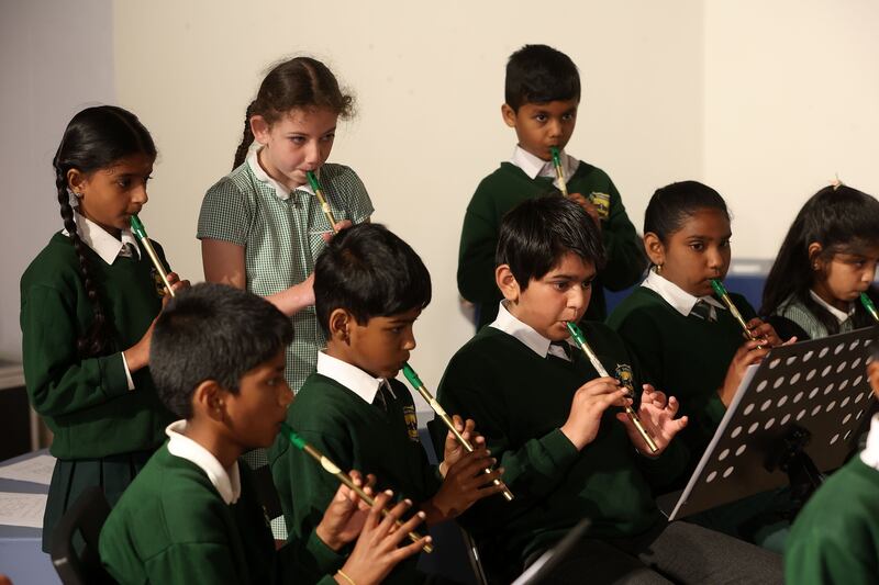 St Malachy's pupils at the Glengormley School of Traditional Music primary school performance at 2 Royal Avenue. Picture Mal McCann