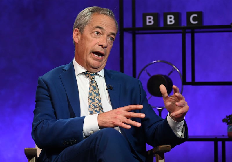 BBC handout photo of Reform UK leader Nigel Farage, appearing during a BBC General Election interview Panorama special