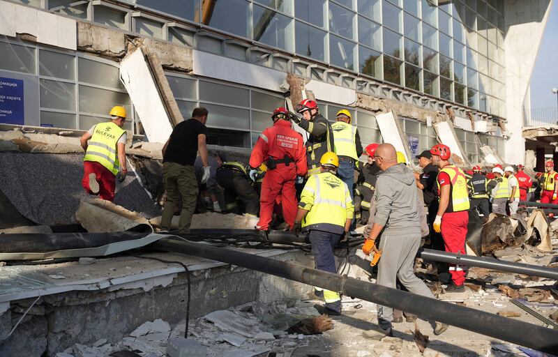 A large team of rescuers were dispatched to the station to assist with the rescue operation (Interior Ministry of Serbia via AP)