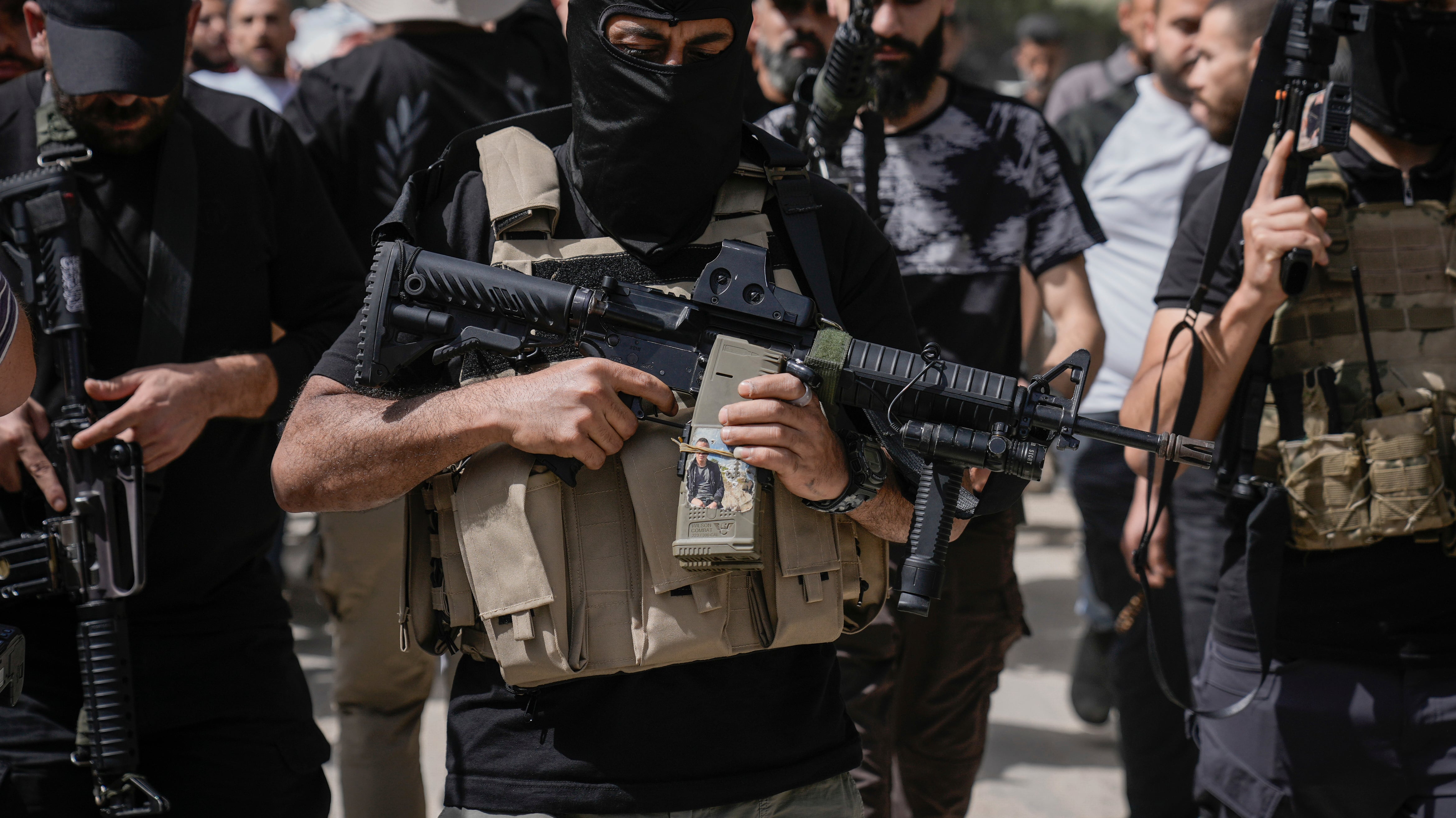 Palestinian gunmen at a refugee camp in the West Bank city of Jenin (AP Photo/Majdi Mohammed)