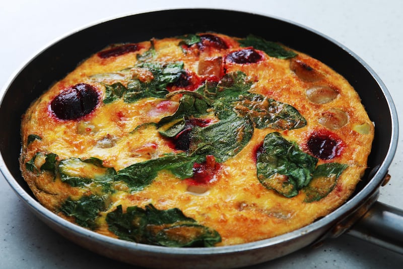 Beetroot, Spinach, and Halloumi Frittata