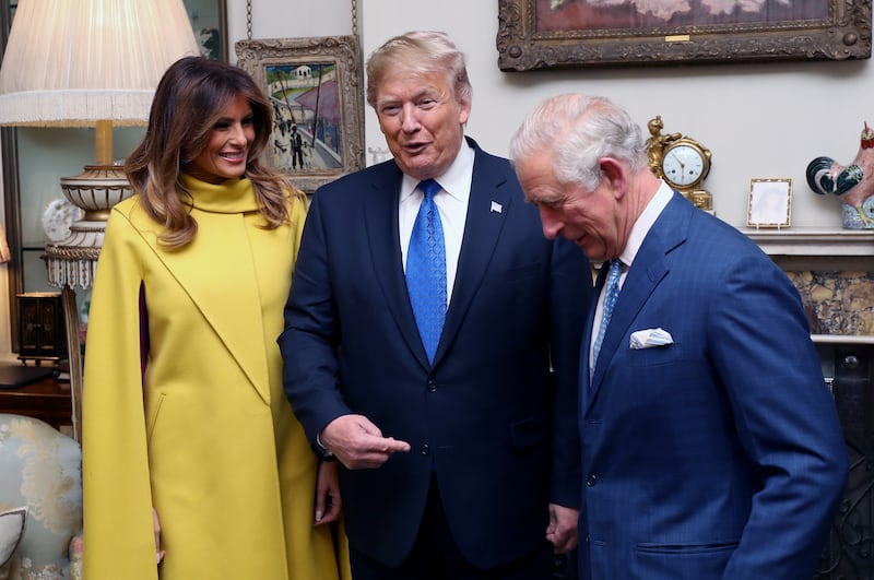 The then-Prince of Wales meets then-US President Donald Trump and wife Melania at Clarence House as Nato leaders gather to mark 70 years of the alliance in 2019