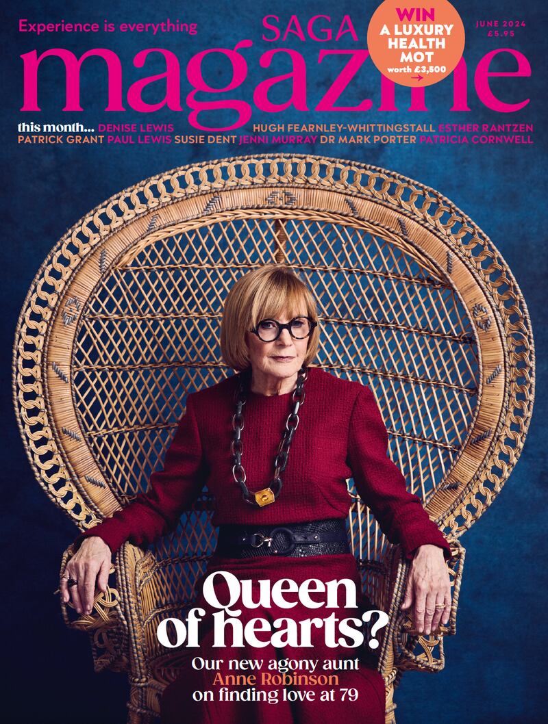 Anne Robinson on the June issue of Saga magazine. Credit: Alun Callender