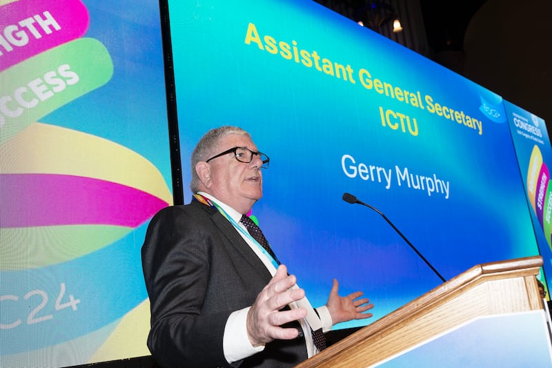 Gerry Murphy, ICTU assistant general secretary, speaking at the NIC-ICTU Biennial Delegate Conference 2024