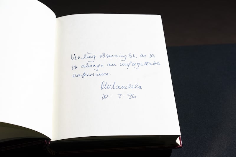 The signature of Nelson Mandela in one of the three Downing Street Visitors Books