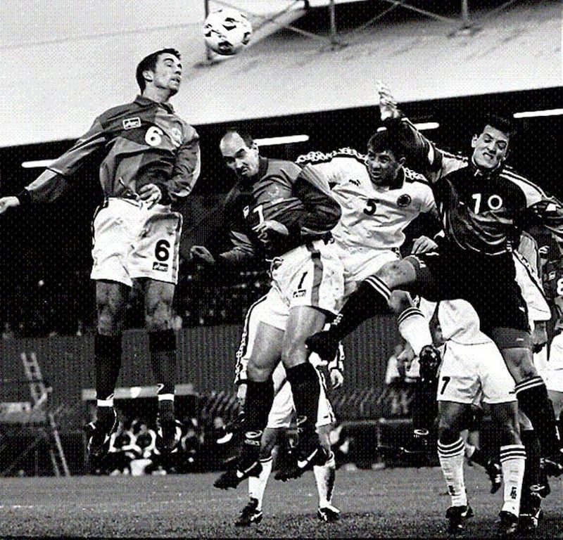 CHRISTMAS CARD.....Northern Ireland&rsquo;s Kevin Horlock received an unwelcome pre-Christmas present against Albania on Saturday. The Cypriot referee showed him a yellow card, ensuring the Swindon player is now suspended from the game against Portugal in March 