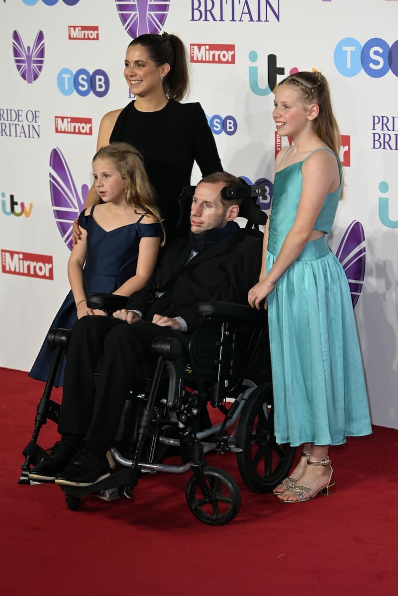 Lindsey Burrow, Rob Burrow, Maya Burrow and Macy Burrow arrive for the Pride of Britain Awards at the Grosvenor House Hotel in 2023