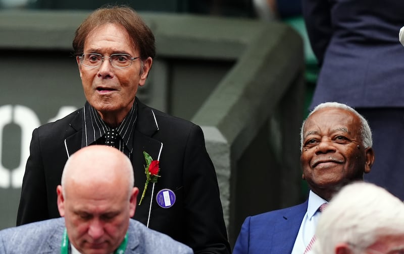 Sir Cliff Richard and Sir Trevor McDonald on day two of the 2024 Wimbledon Championships