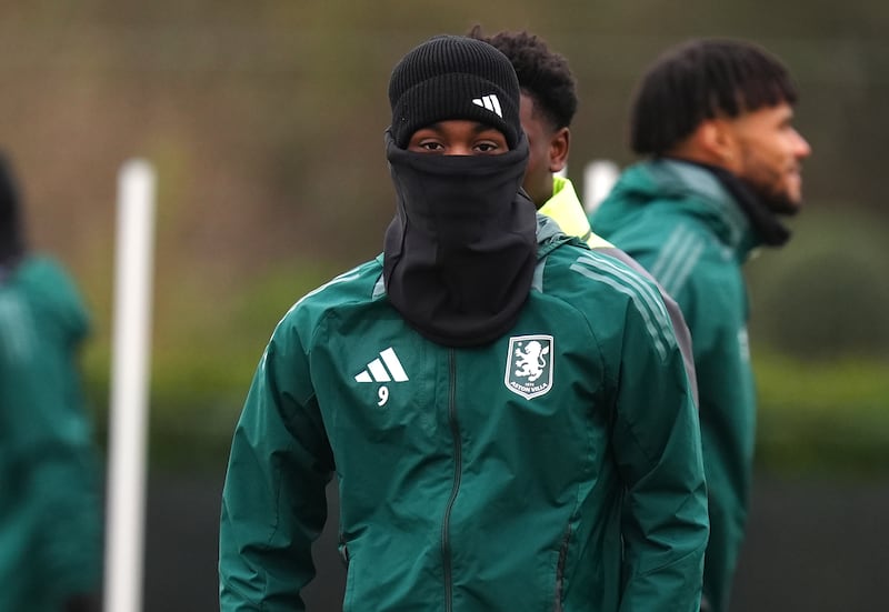 Jhon Duran during a training session ahead of Aston Villa’s match against Monaco .