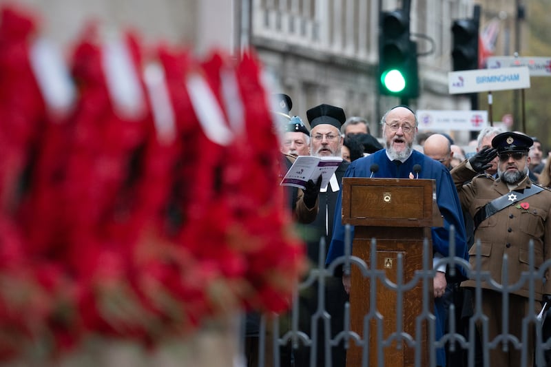 Chief Rabbi Sir Ephraim Mirvis speaking at the annual parade by AJEX