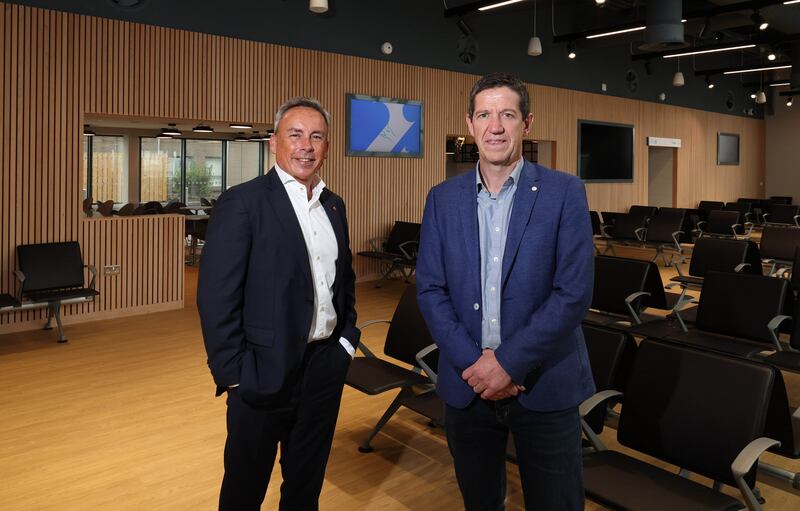 Stena's Paul Grant with Belfast Harbour's Michael Robinson inside the new VT2 terminal.