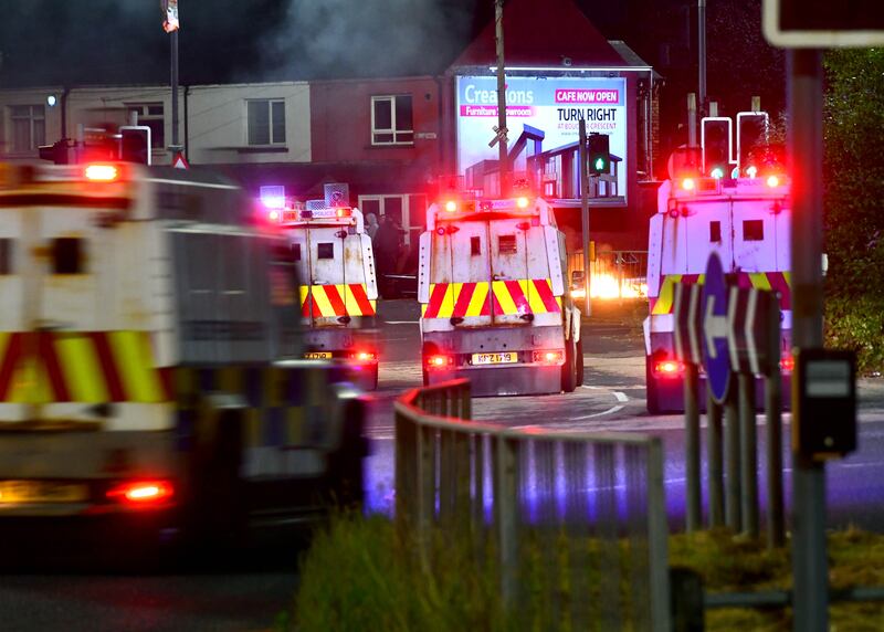 Alan Lewis - PhotopressBelfast.co.uk           17-7-2024
Police come under petrol bomb attack from rioters at Broadway in south Belfast on the second consecutive night of violent attacks on the police in the area.
Masked loyalist men and youths emerged sporadically from behind an onlooking crowd to throw rocks, missiles and petrol bombs at police vehicles.
Loyalists say they are angry at police for failing, they say, to respond to recent nationalist attacks on cars and people living on the protestant side of the Belfast interface.