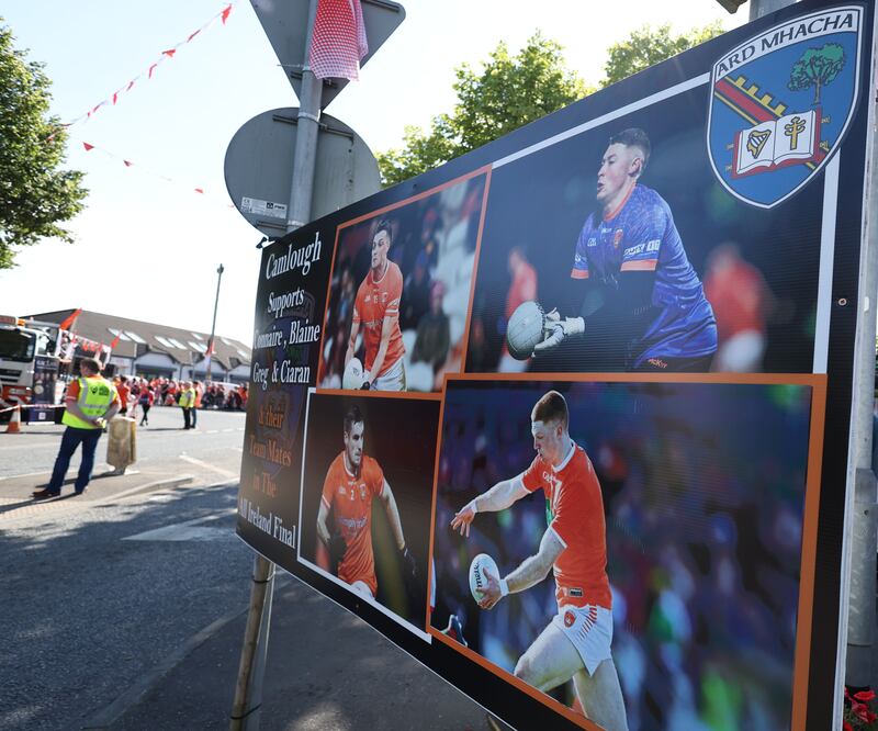 Signs on show Camlough  ahead of the All Ireland Final.
PICTURE COLM LENAGHAN