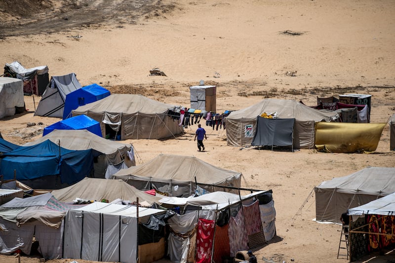 A makeshift tent camp in Khan Younis (Abdel Kareem Hana/AP)