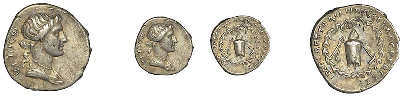 The coin to be sold at auction was issued by the Emperor Trajan in AD 107 after he had recalled all the worn Republican coins from circulation.