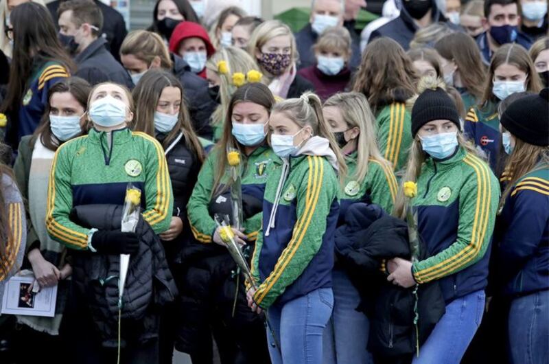 &nbsp;Members of Kilcormac Killoughey GAA club, where Ashling Murphy played camogie, form a guard of honour outside St Brigid's Church, Mountbolus, Co Offaly, at the end the funeral of the schoolteacher who was murdered in Tullamore, Co Offaly. Picture PA /Wire