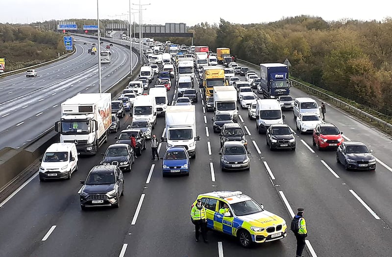 Police closing the M25, where demonstrators from Just Stop Oil climbed the gantry in 2022