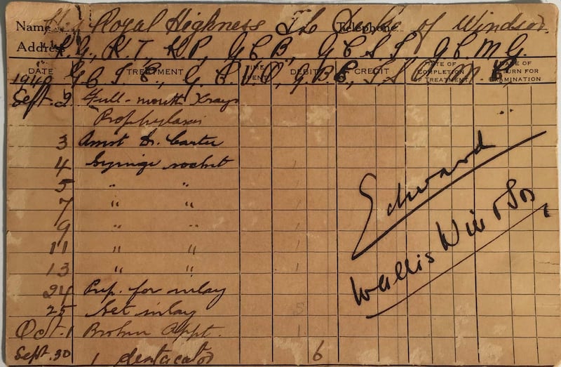 Edward VIII's dental card 