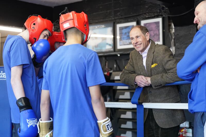 The duke speaks to boxers during a visit to the Right Stuff Amateur Boxing Club in Stafford