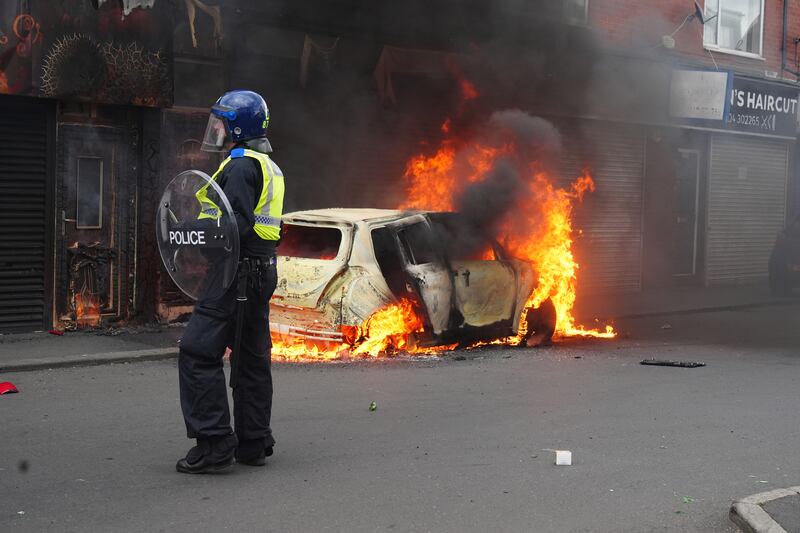 A car burns in Parliament Road in Middlesbrough