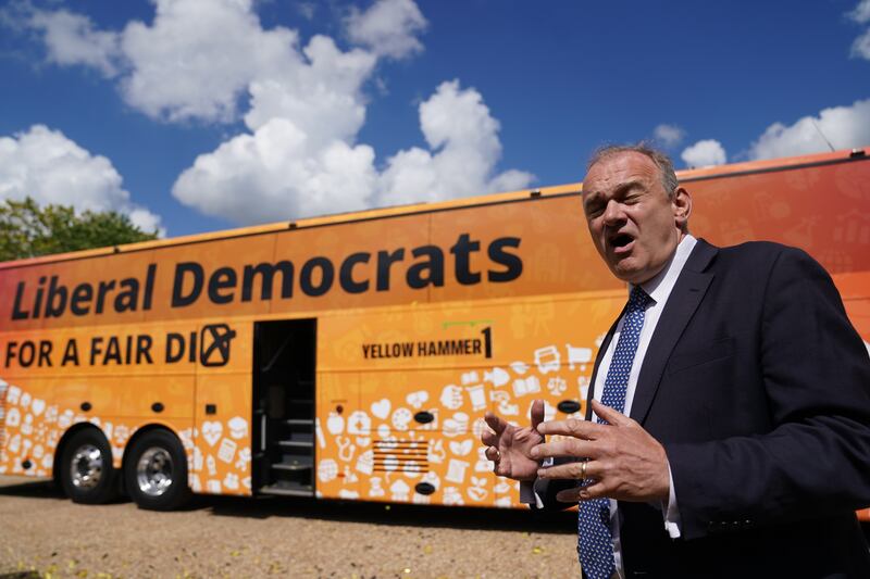 Liberal Democrat leader Sir Ed Davey launches his party’s General Election campaign battlebus