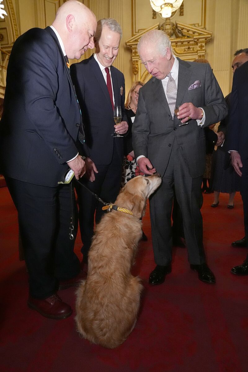 The King with Liberal Democrat MP Steve Darling and his guide dog Jennie