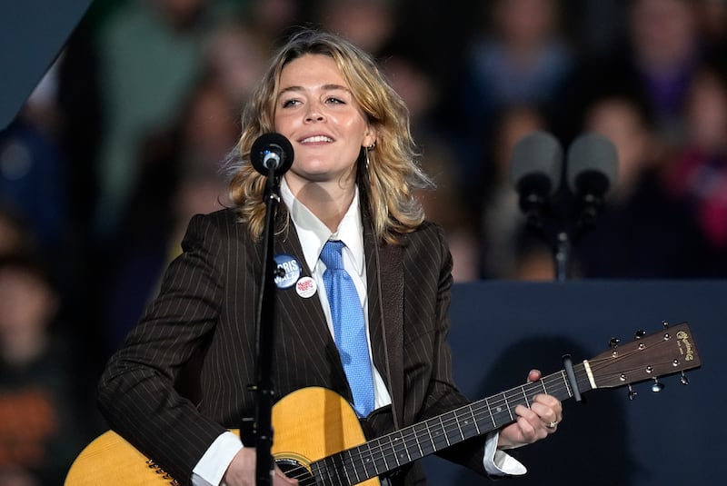 Maggie Rogers performs at a campaign event for Democratic presidential nominee Vice President Kamala Harris (Carlos Osorio/AP)