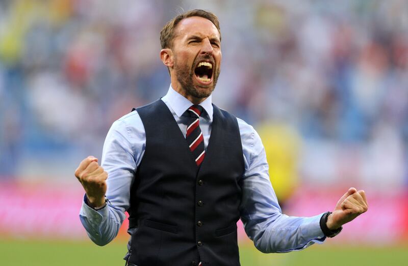 England manager Gareth Southgate celebrates foolowing the World Cup Quarter Final win over Sweden.