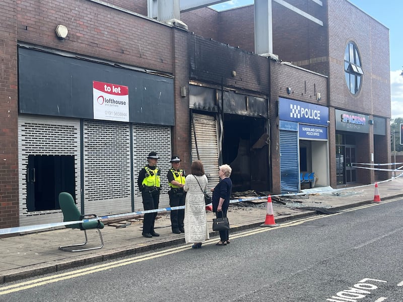 A fire-damaged Citizen’s Advice office after violent disorder in Sunderland