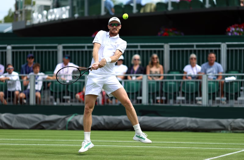 Jamie Murray in action at Wimbledon in 2023