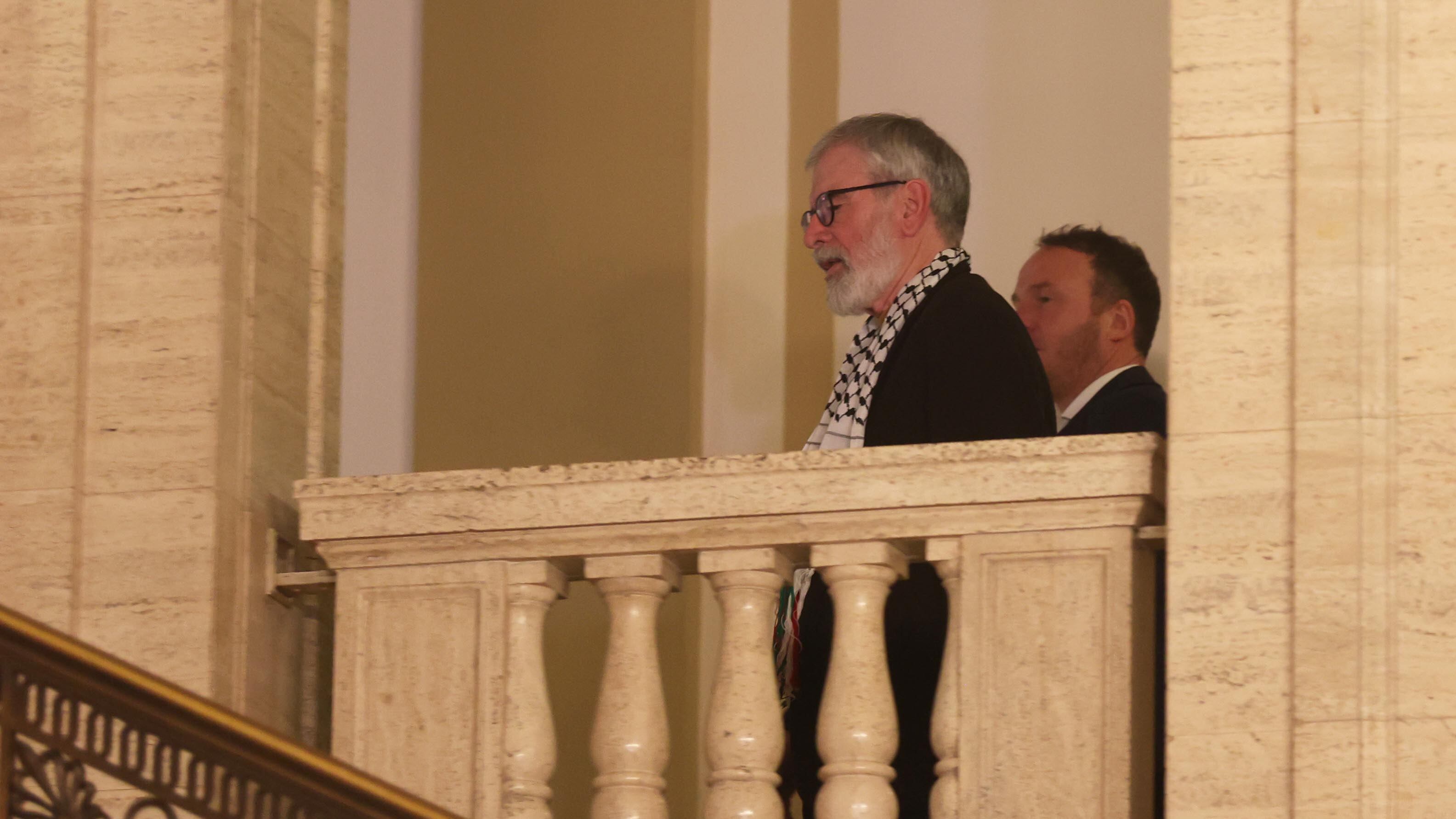 Gerry Adams at Stormont  , as Northern Ireland's devolved government is restored, Two years to the day since it collapsed. PICTURE:  COLM LENAGHAN