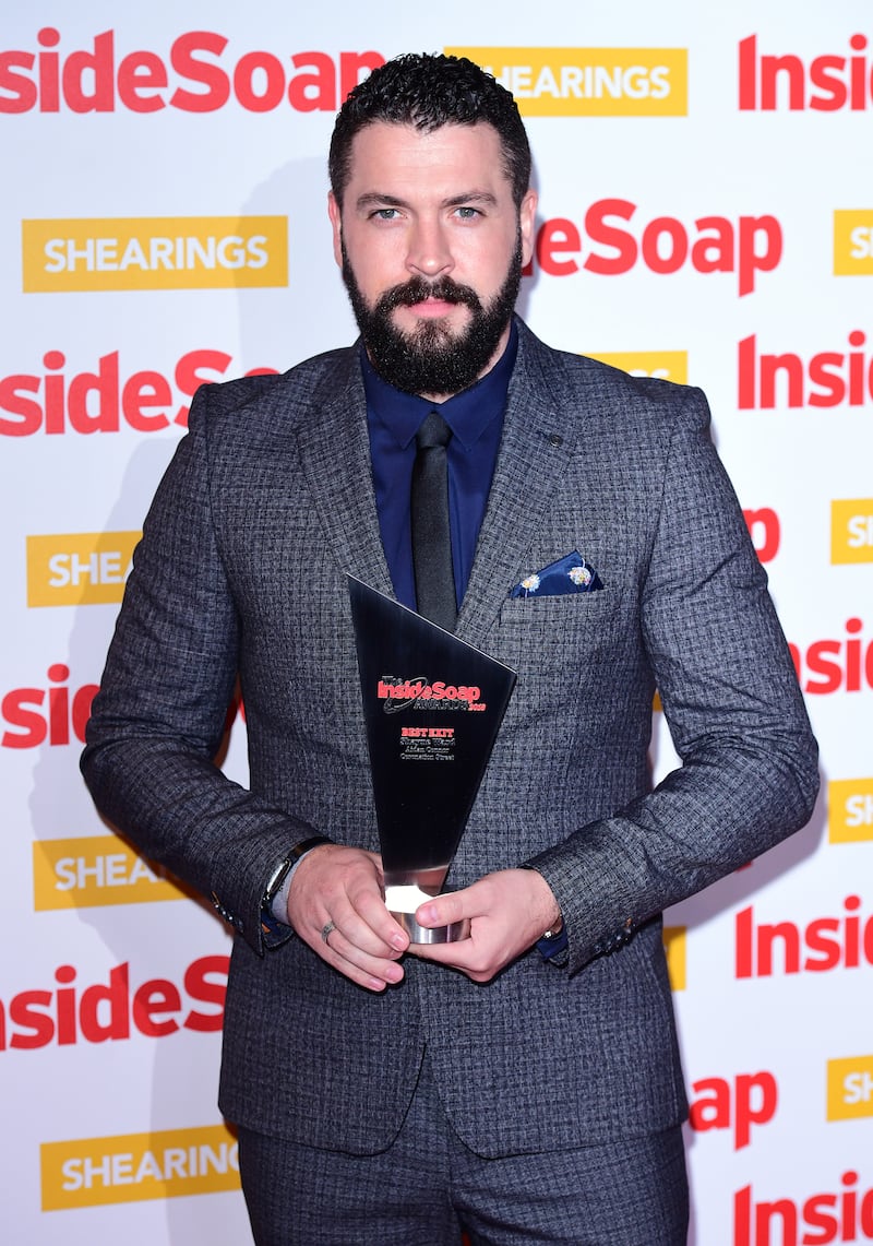 Shayne Ward with his best exit award attending the Inside Soap Awards 2018