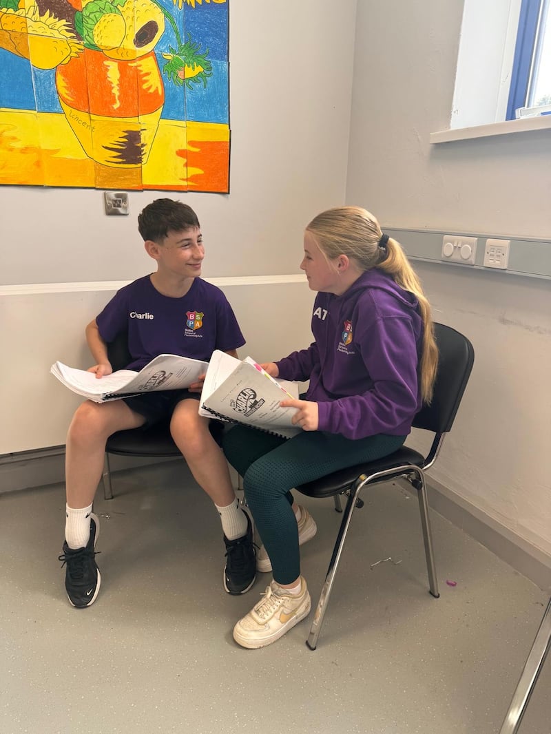 Young performers Aimee Toner and Max Reid in rehearsals for Charlie and the Chocolate Factory