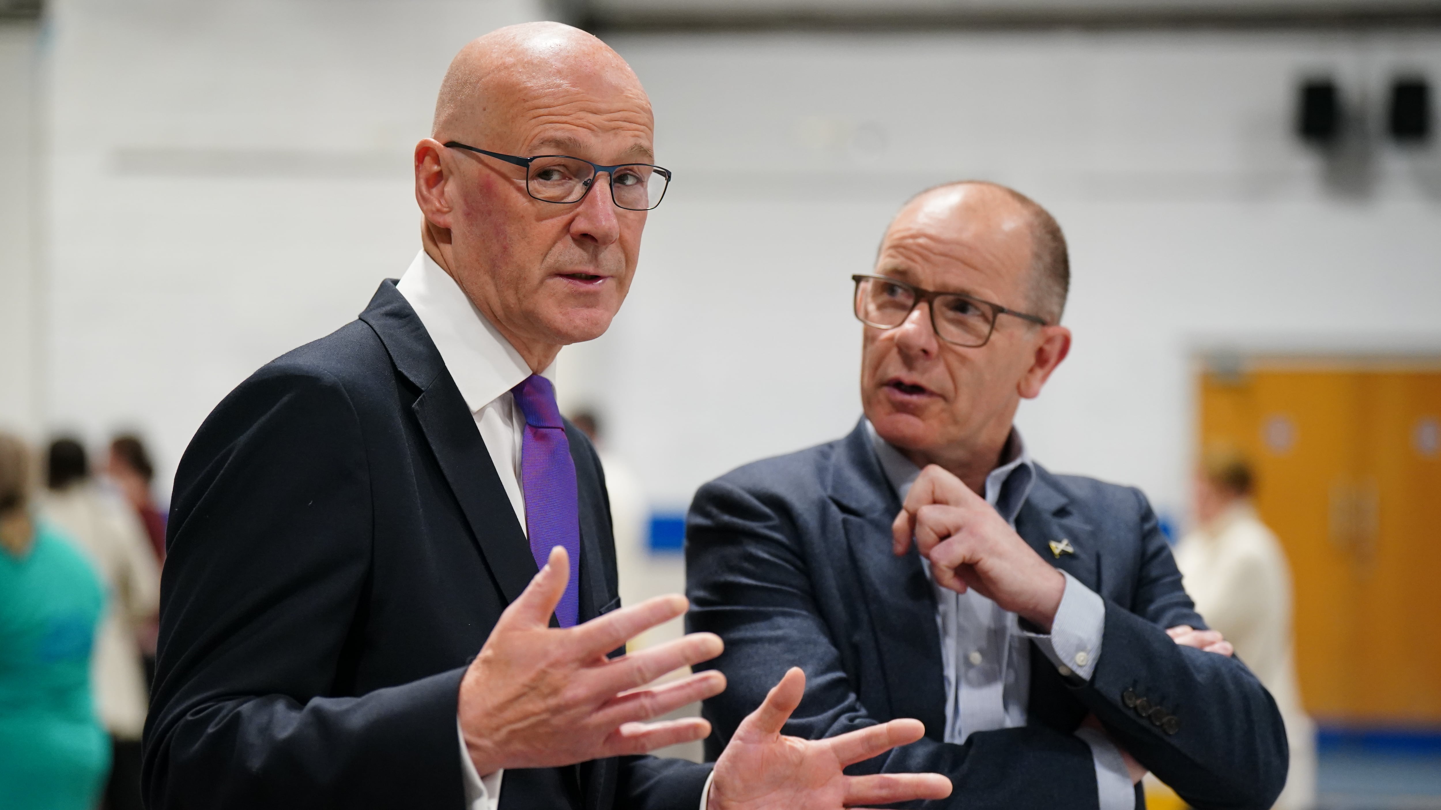 Scottish First Minister and SNP leader John Swinney (left) and MSP Jim Fairlie at Ice Hall in the Dewars Centre, Perth