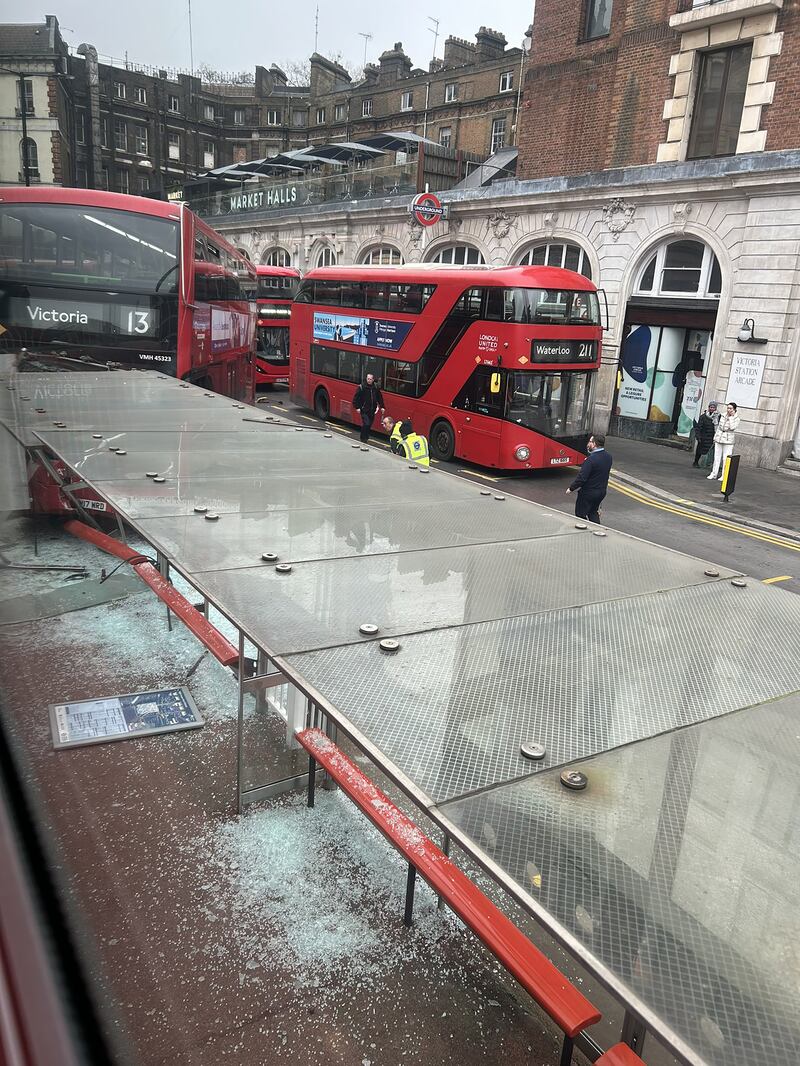 The scene where a pedestrian was killed after being hit by a bus at London Victoria bus station