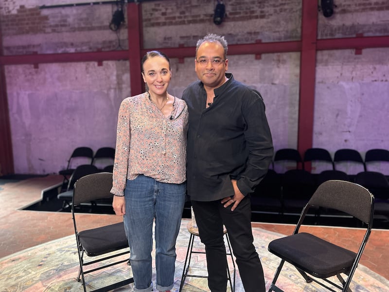 Amanda Abbington and Channel 4 News presenter Krishnan Guru-Murthy.