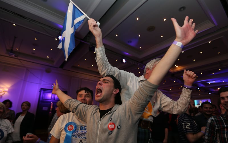 No supporters celebrate the result of the independence referendum in September 2014