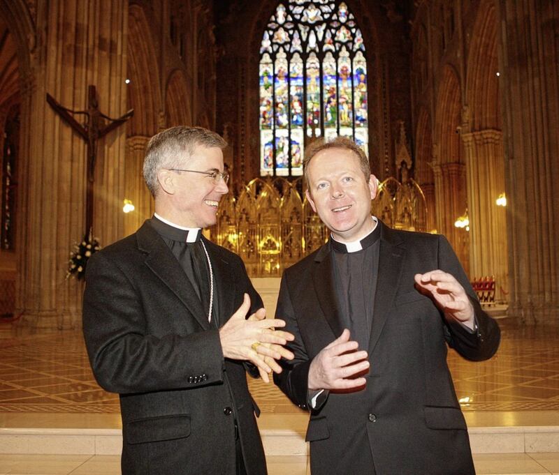 Archbishop Charles Brown in St Patrick&#39;s Cathedral, Armagh, with Archbishop Eamon Martin. Picture by Bill Smyth. 