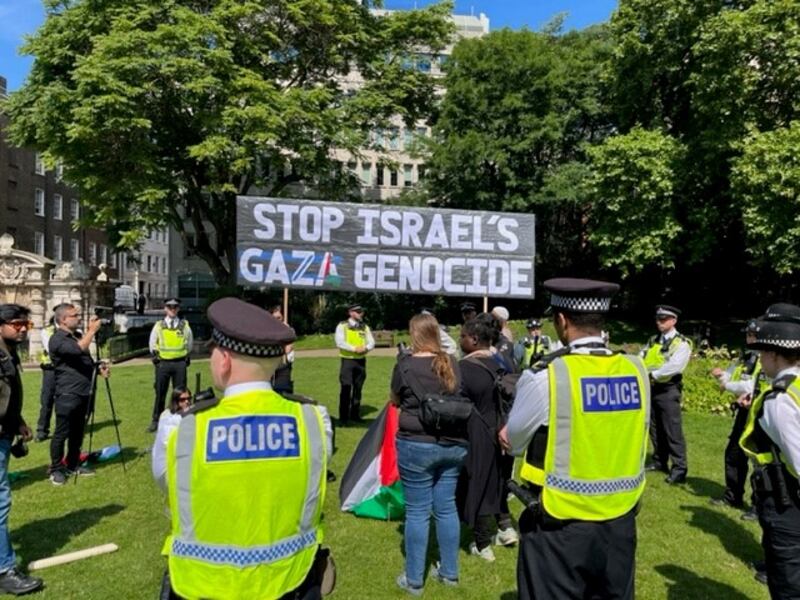 Supporters of protest group Youth Demand gathered at Victoria Embankment Gardens