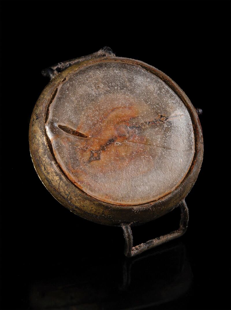 The watch is frozen in time at the moment of the detonation of the atomic bomb (Nikki Brickett/RR Auction via AP)
