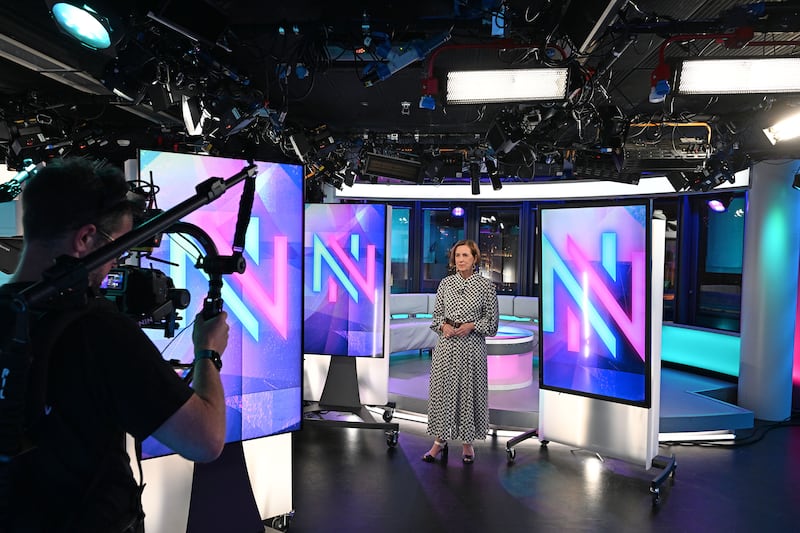 Kirsty Wark presenting her last BBC Newsnight on Friday evening