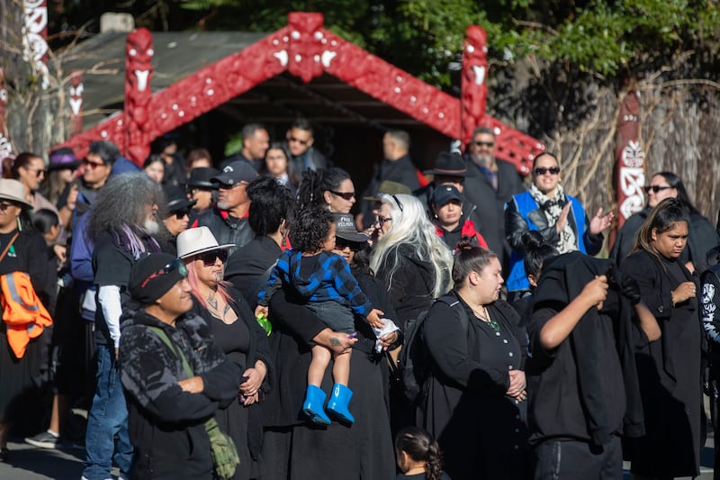 Crowds gather outside Turangawaewae Marae for the funeral of New Zealand’s Maori King, Kiingi Tuheitia Pootatau Te Wherowhero VII (Alan Gibson/AP)