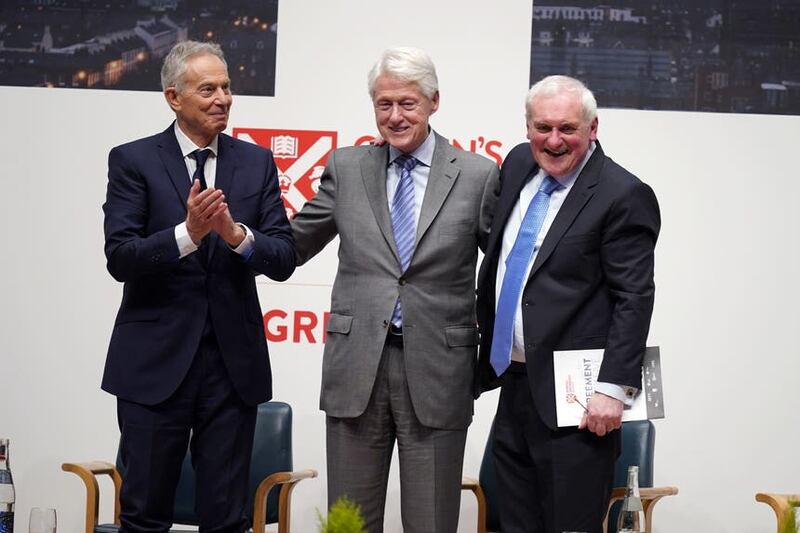 Sir Tony Blair, former US president Bill Clinton and former taoiseach Bertie Ahern have been among those taking part in a conference to mark the anniversary of the Good Friday Agreement (Niall Carson/PA)