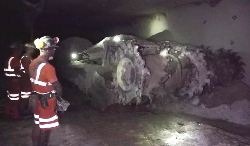 Grab from PA video of workers in Boulby Mine, in North Yorkshire