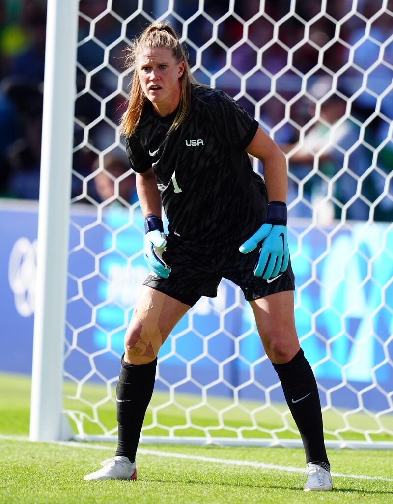 USA goalkeeper Alyssa Naeher in action during the Paris Olympics