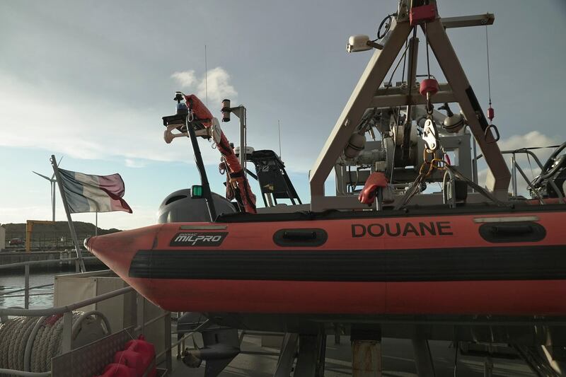 One of the vessels from the French Gendarmerie Nationale in the port of Boulogne-Sur-Mer after the rescue operation earlier in September (Nicolas Garriga/AP)